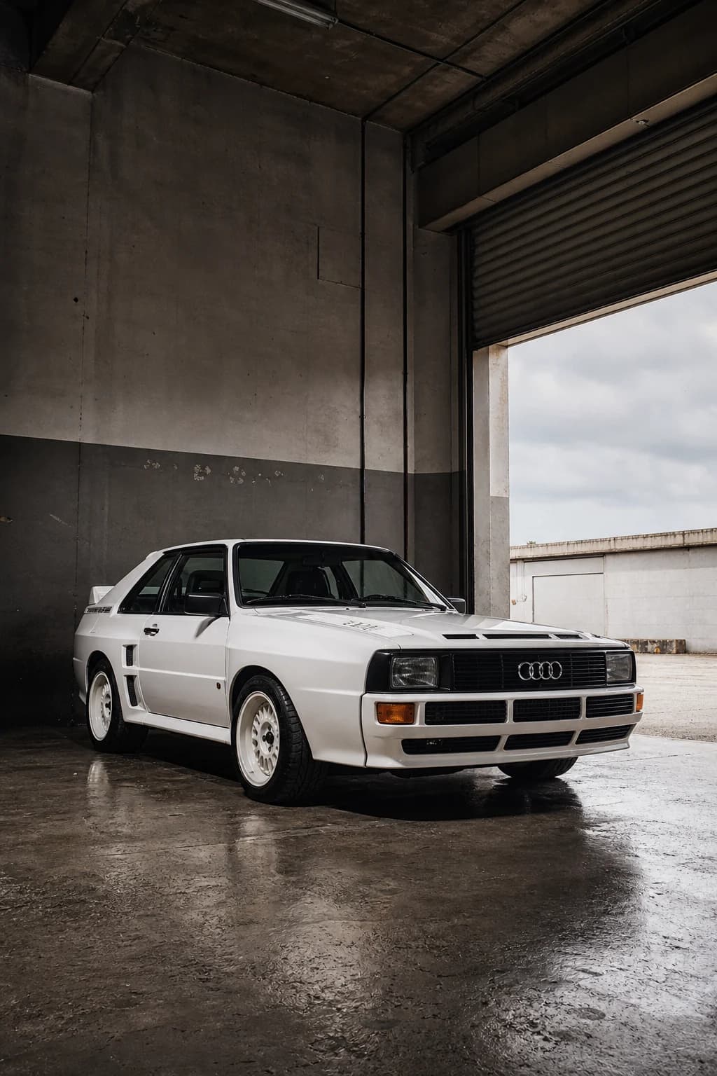 White Audi Sport quattro (B2) in a front three-quarter view